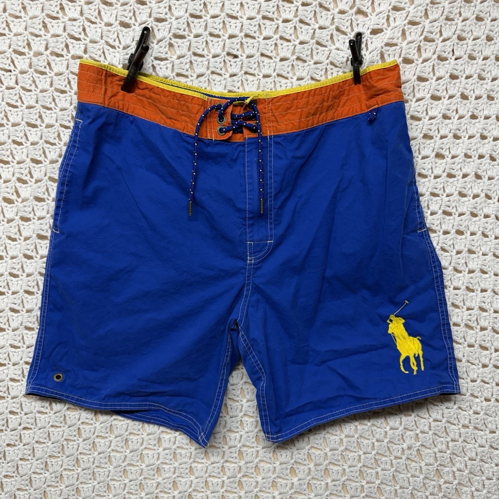 Polo Ralph Lauren Men's Big Pony Swim Trunks Shorts Mens XL Blue Swimsuit Vtg